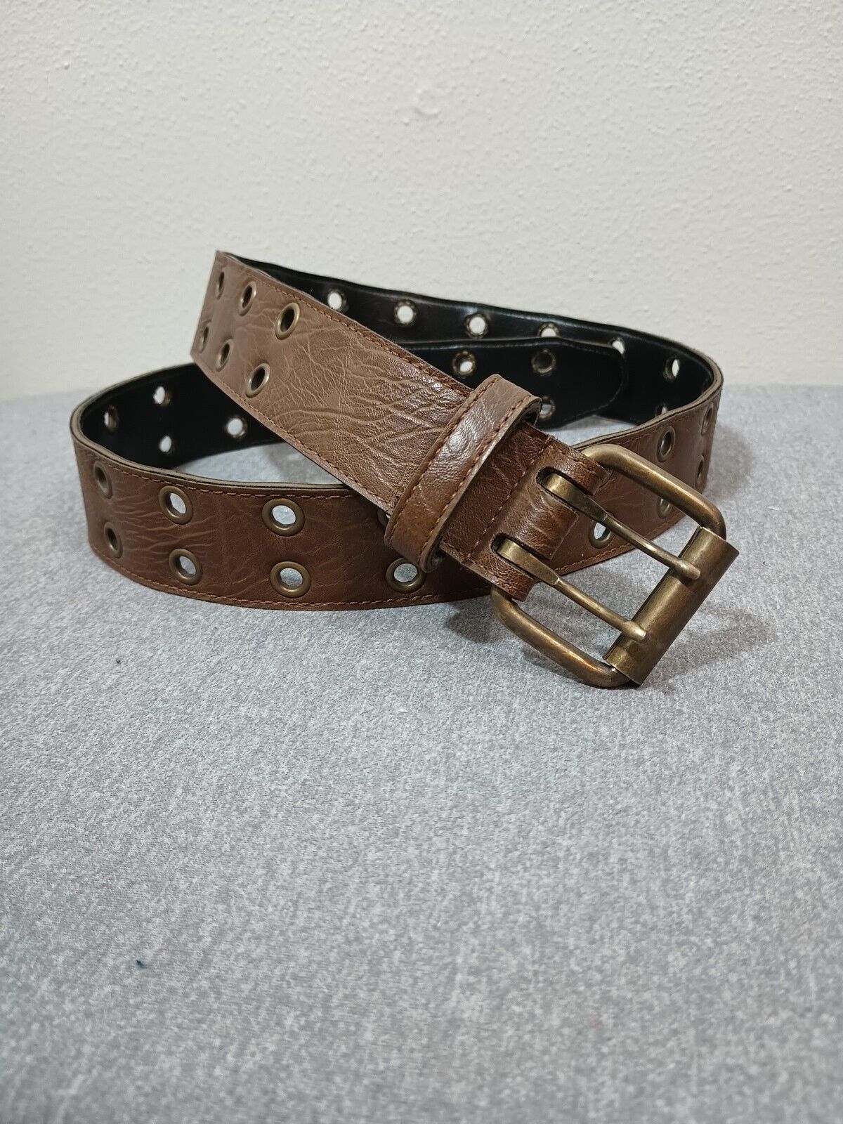 Vintage ABSOLUTELY FRESH By Prestige Leather Belt Brown Brass Small Punk Studs M