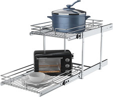 2 Tier Pull Out Cabinet Organizer, 23" W X 21" D Heavy-Duty Metal Sliding Drawer