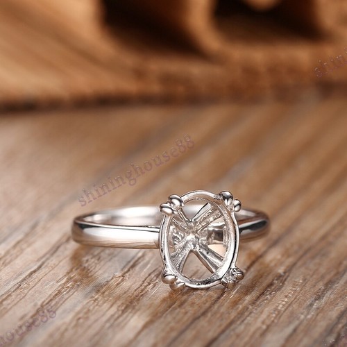 Sterling Silver Gold Plated Oval 10x8mm Solitaire Semi Mount Empty Ring Setting - 第 8/9 張圖片