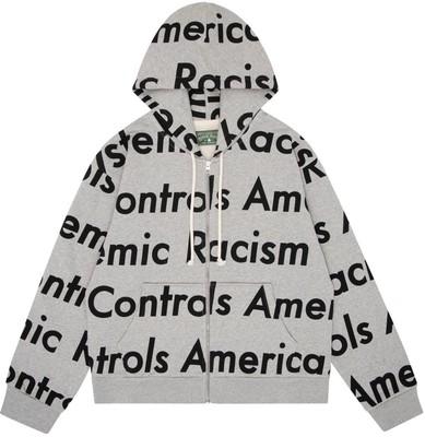 Denim Tears Systemic Racism Controls America Zip Up Hoodie Gray 
