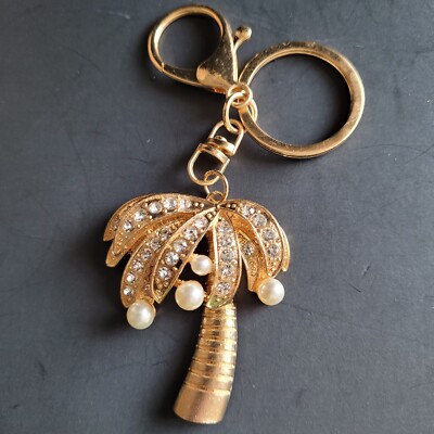 Palm Tree 3D Shaped Keychain Crystal Bling Rhinestone Keyring Handbag Charm 