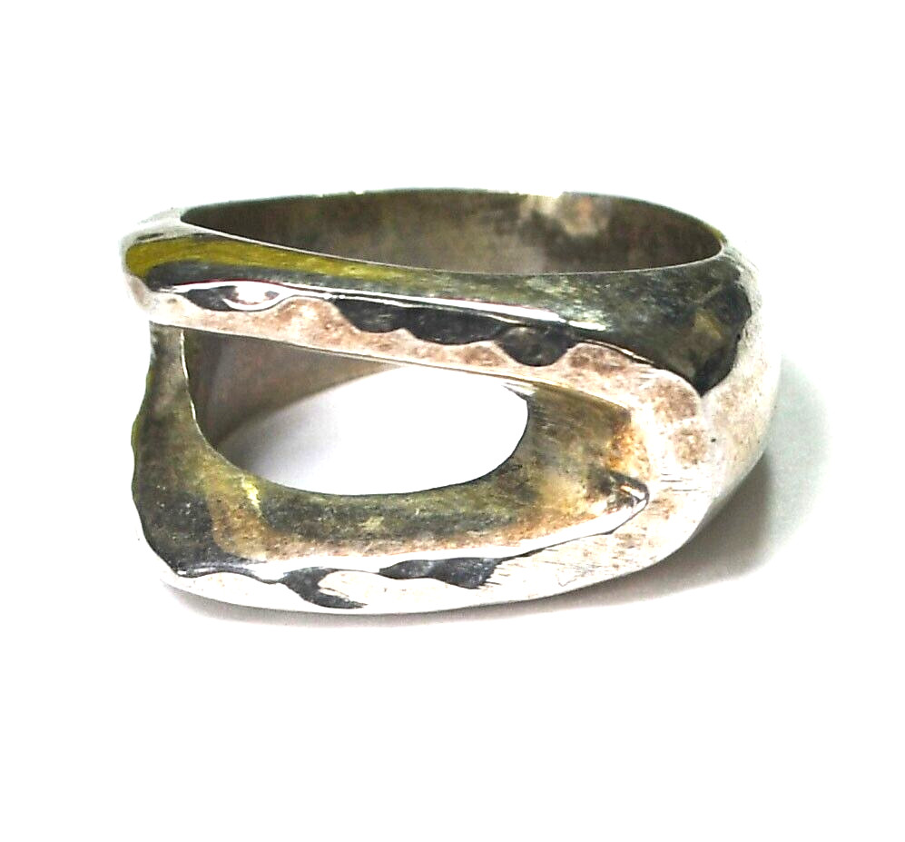 Sterling Silver Modern Hammered Split Squared Rin… - image 1