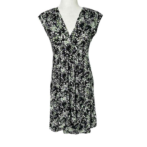 SOMA Womens Small Black White Floral Short Sleeve Jersey Knit Wrap