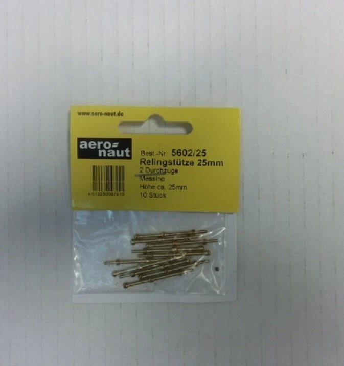 Aeronaut 560225 Relingstütze 2 Durchzüge 25mm Messing Relingstützen - Bild 2 von 3