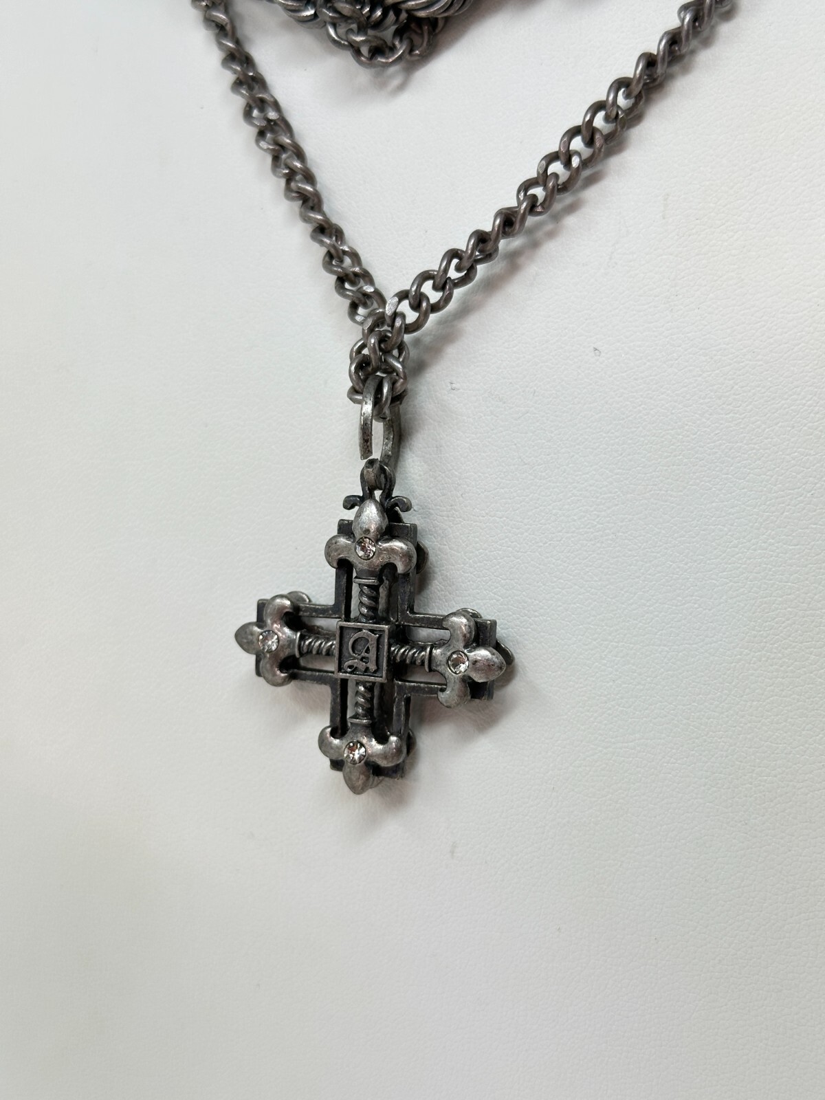 Signed A Silvertone Multistrand Chain Rhinestone … - image 5