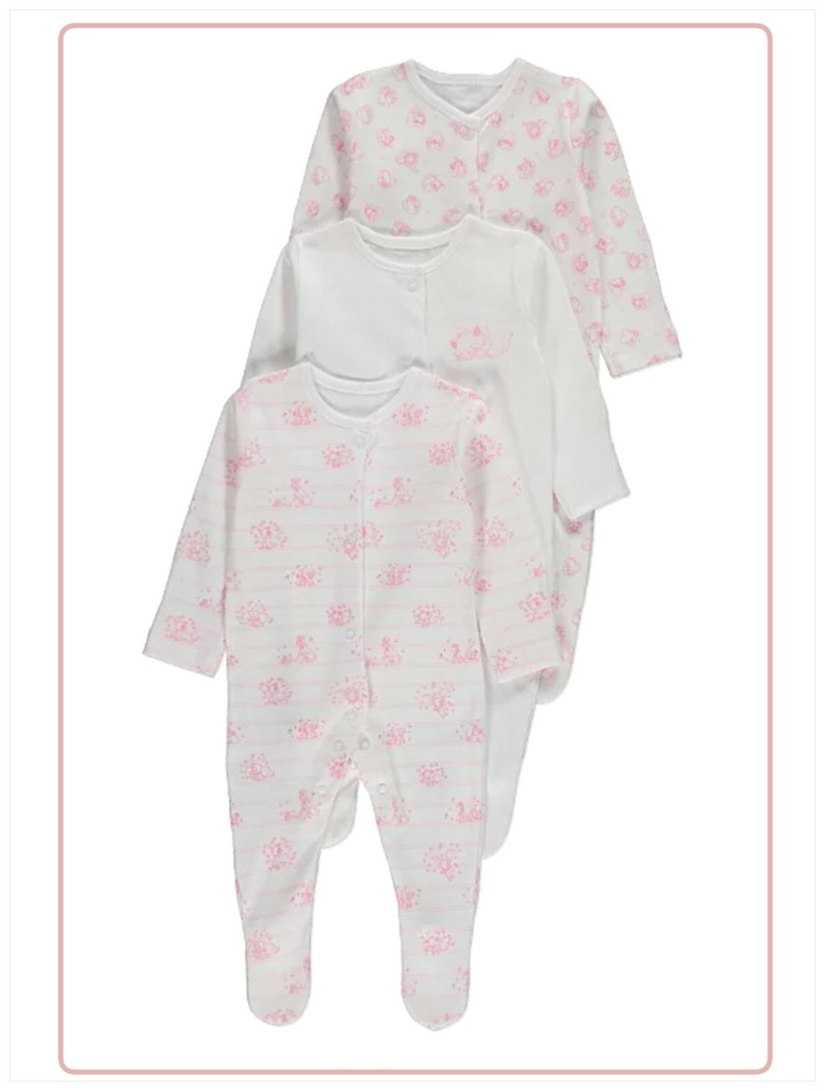 Disney Baby Girls Sleepsuits Pack Marie Dumbo 101 Dalmatian