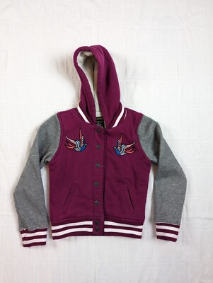 Girls VIGOSS Burgundy Jacket with Hood and Embroidered Birds Size 7