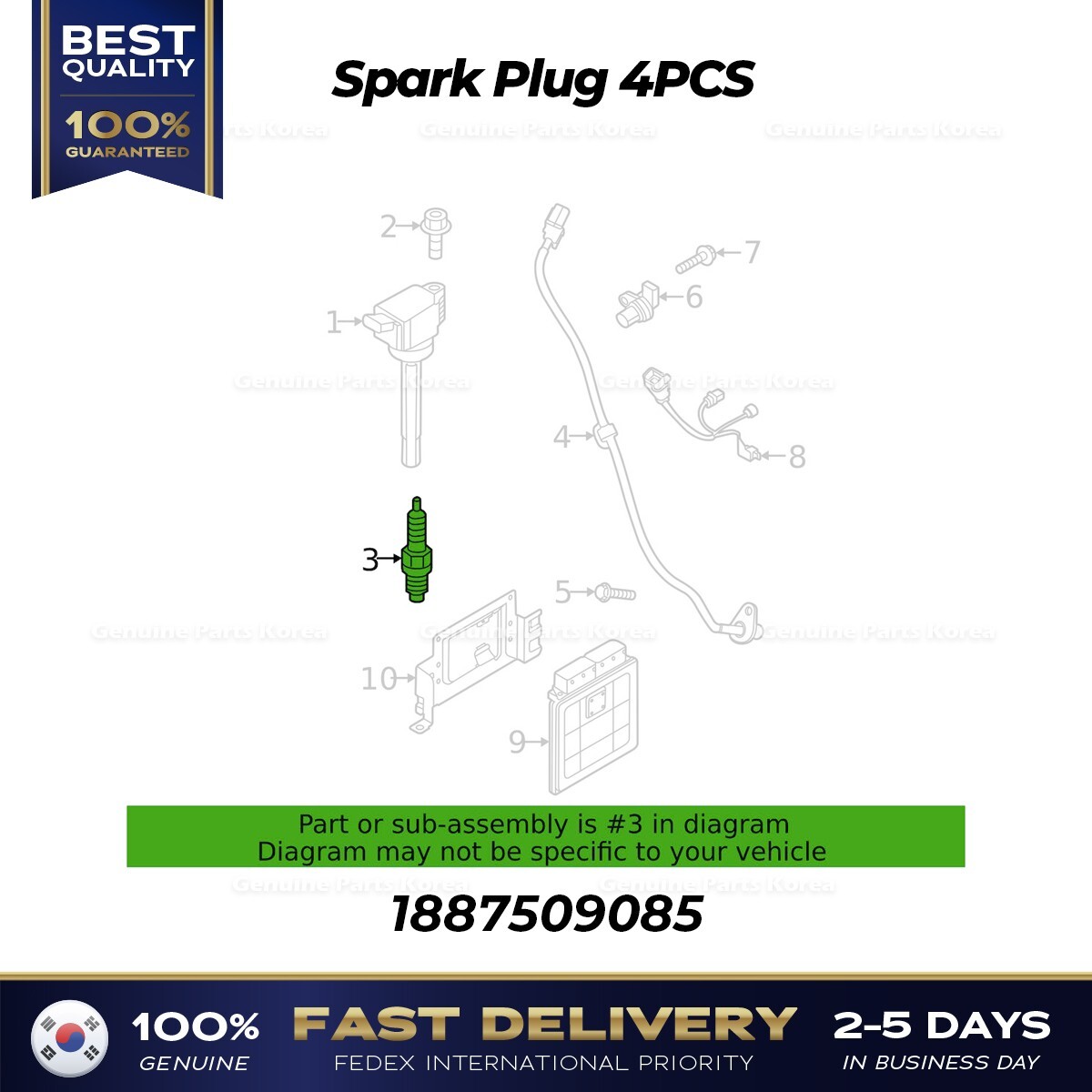 ⭐Genuine⭐ Spark Plug 4PCS 1887509085 for Hyundai Genesis