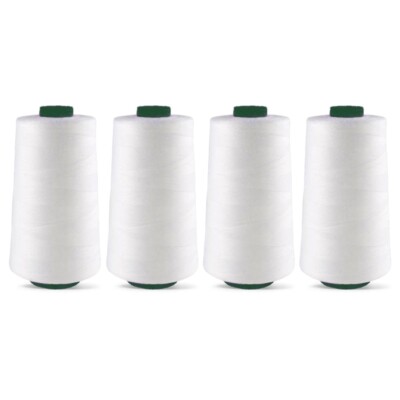 4 Cones White Spun Polyester Sewing Thread - 4 X 5000 Yards 