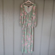 Eloquii Tie Front Floral Maxi Dress Plus Size 18 Women Long Sleeve Slit Jersey