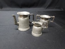Antique 19th C. Pewter Toy Child's Tea Set 1800s Rare Teapot Sugar Bowl Creamer