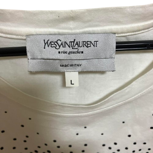T shirt Yves Saint Laurent taglio e cucito top logo motivo a pois bianca taglia L originale