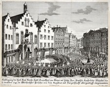 Frankfurt Kr&ouml;nung 1745 R&ouml;mer Huldigung Original Kupferstich Mayr 1746