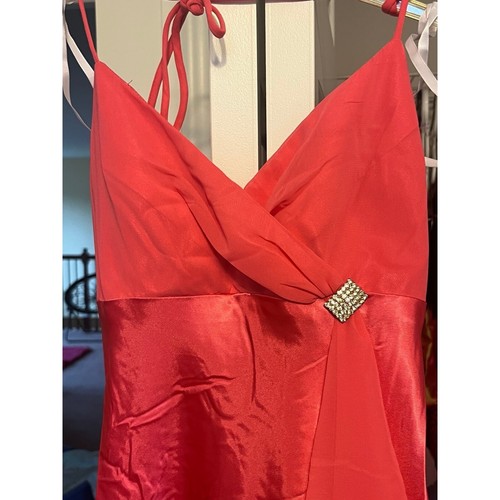 Camille La Vie Orange and Pink Asymmetrical Halter Gown - Picture 3 of 5