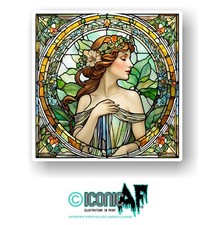 LARGE Mythical Fairy Art Nouveau Stained Glass Window Effect Vinyl Sticker D8