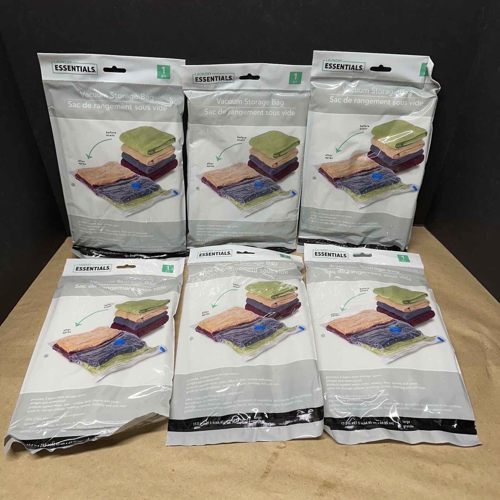 Lot Of 6 NEW ESSENTIALS Large VACUUM STORAGE BAG SPACE SAVER 17.5