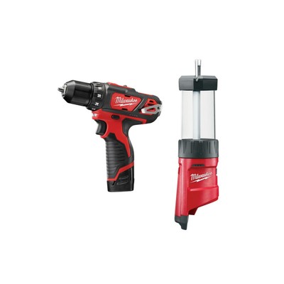 Milwaukee 2483-22P M12 Cordless Lithium-Ion Hammer Drill/Driver Kit with Lantern