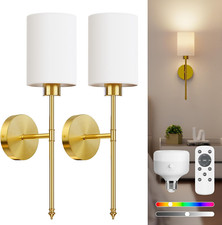 Battery Operated Wall Sconce Set of 2, Gold Wireless Rechargeable Wall Lights wi