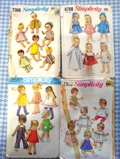 Lot 4 1960s patterns DOLL CLOTHES 16-18-20 inches, wardrobe, dress, rompers