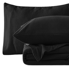 Micro Fleece Queen Sheet Set - 4 Pcs Black Super Soft Plush Polar Fleece Bed ...