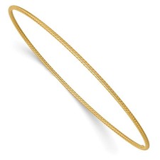 14k Yellow Gold Textured Twist 1.50mm Slip-on Round Bangle Bracelet 8"