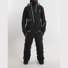 Black QR-code ski suit, techwear one-piece, unisex, waterproof, durable, futuris