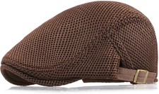 Men's Mesh Cap Breathable Summer Newsboy Hat Adjustable Beret One Size Coffee