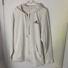 Adidas Men Essentials French Terry 3-Stripes Full-Zip Hoodie White Size Medium