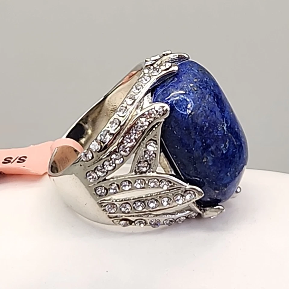 Anillo Lapislázuli Piedra Azul STS Estrás Acero Inoxidable 316L Grueso 7 Foto 3 de 4