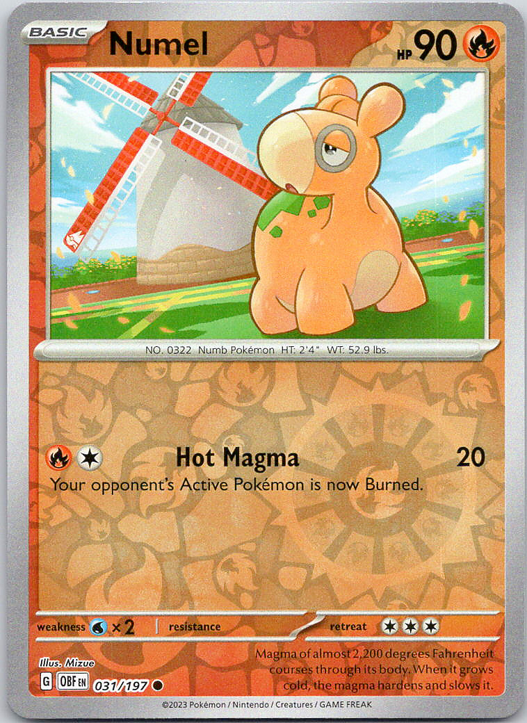 Pokemon Numel 31/197 Obsidian Flames Common Reverse Holo NM TCG