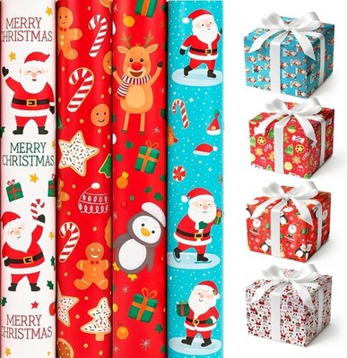 4 x 4-7m Weihnachten Geschenkpapier Rolle Dekoration Geschenkpapier -X-mas-Traditionell