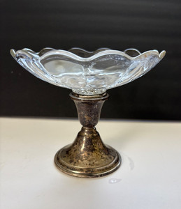 Newport Sterling Silver Weighted Crystal Candy Dish Compote Trinket Tray #1621