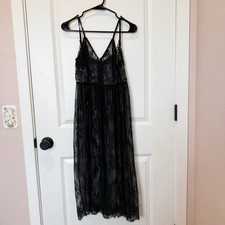 Forever 21 Womens Y2K Whimsigoth Babydoll Maxi Dress Size S Black Sheer Whitchy