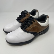 Footjoy Contour Series White Brown Leather Golf Cleats Shoes Soft Spikes 10M
