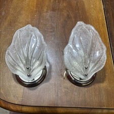 Coppia Di Applique Foglia In Vetro Di Murano , Design Italiano Anni 70