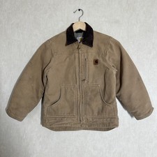 Carhartt Youth Kids Vintage Duck Canvas Sherpa Lined Jacket Full Zip in Camel M