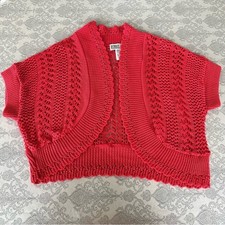 Vintage Robbie Bee Crochet Bolero Cardigan Sweater LARGE Red Short Sleeve