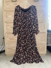 Women’s Talbots Black Floral Midi Dress Size Medium Petite