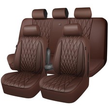Car Pass Piping Luxury Faux Leather Seat Covers Full Set Pure Brown