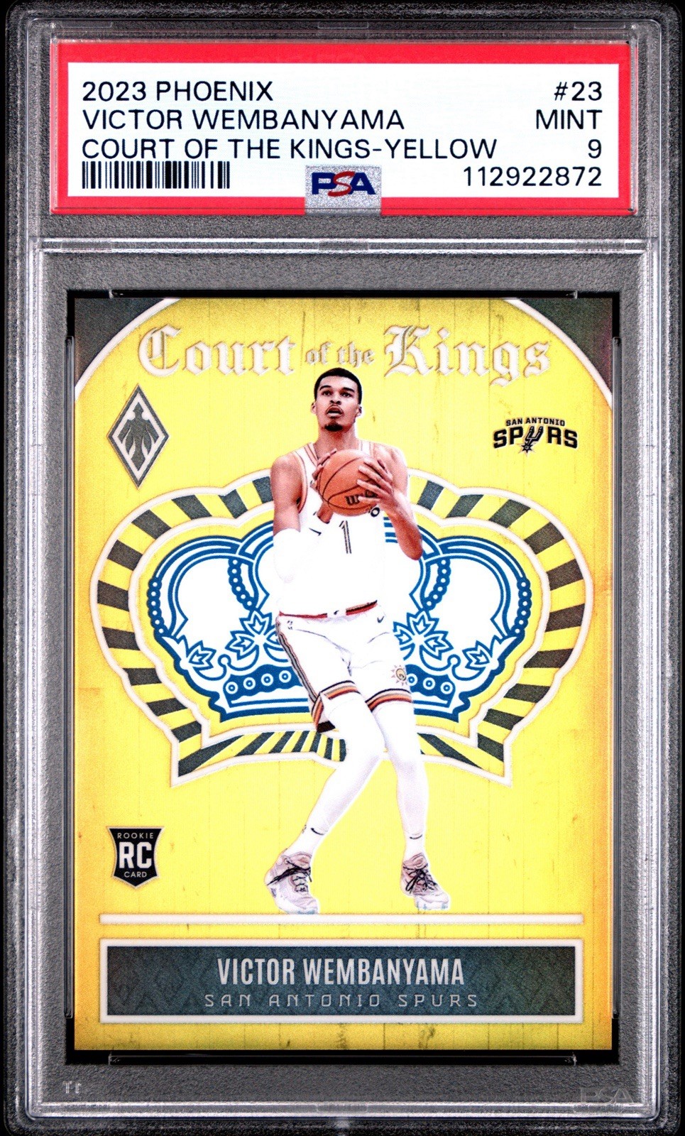 2023 PHOENIX RC VICTOR WEMBANYAMA COURT OF THE KINGS YELLOW 5/35 PSA 9 SPURS