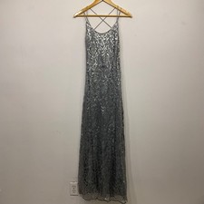 Watters WToo Bridesmaid Dress 555 Silver Sequin Sheath Maxi Dress Size 2