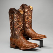 Bota Western Mujer Cincelado Punta Cuadrada Vaquero Oryx Cuero Completo 11" Eje