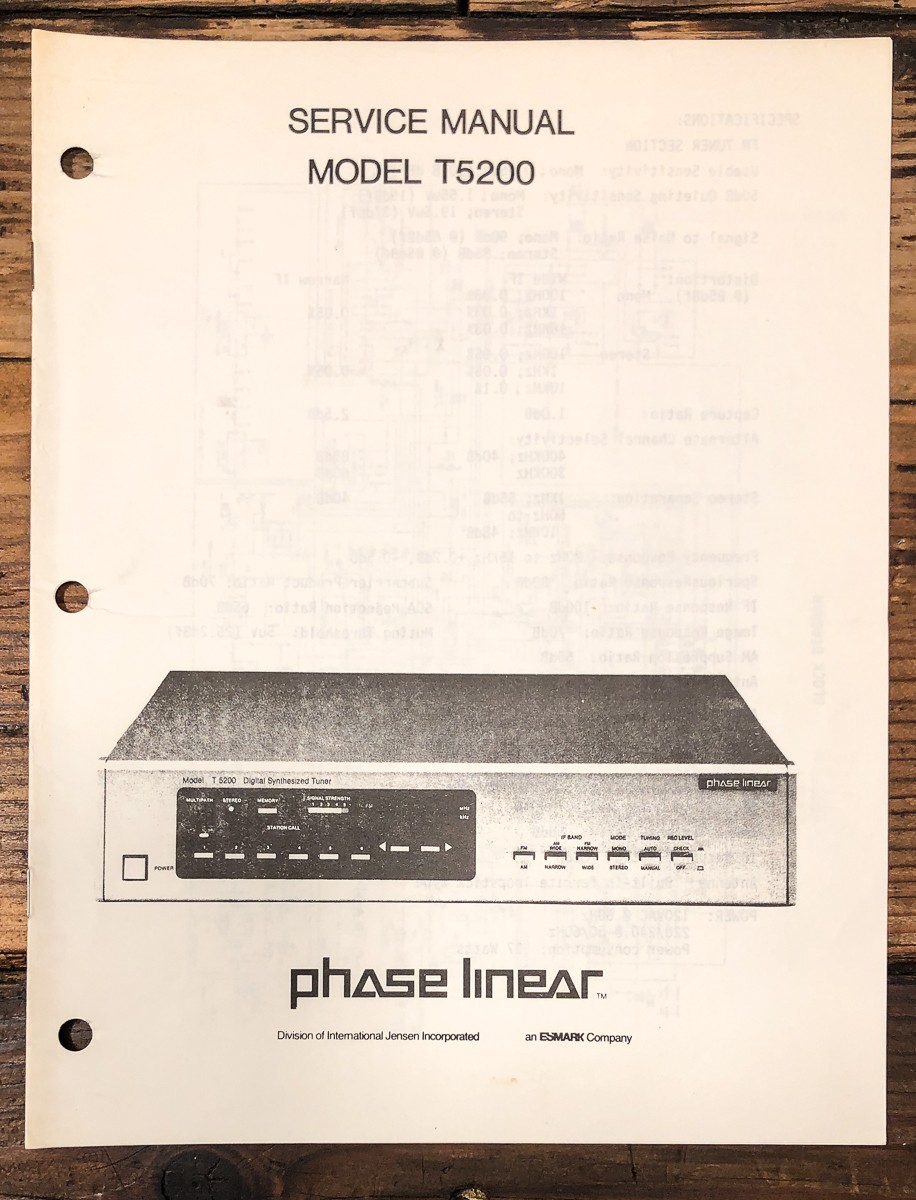 Phase Linear Model T5200 T-5200 Tuner Service Manual *Original*