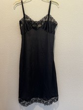 Vintage Black Negligee Dress Slip Lace Trim Size 38 Nylon