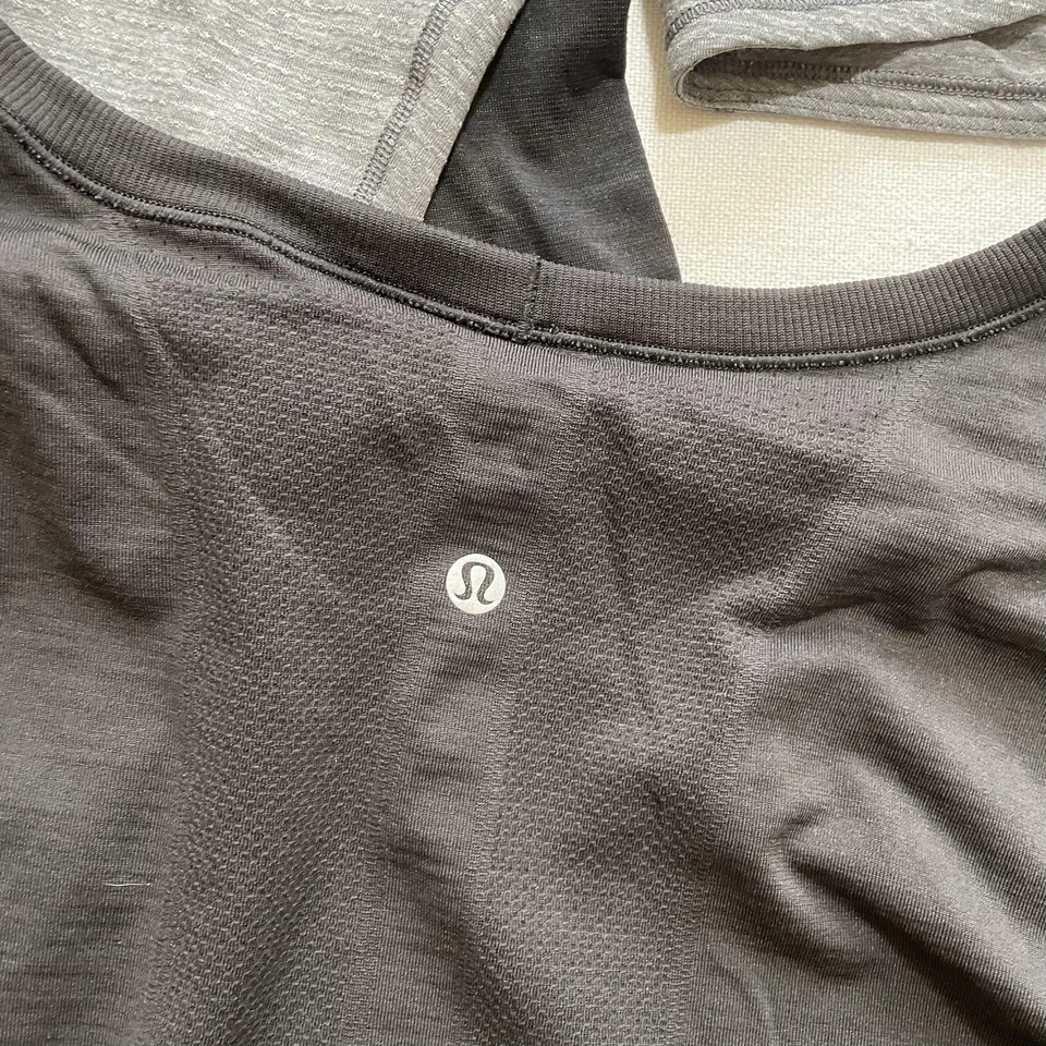 Lululemon Camisas Manga Larga Mujer 6 Lote de 3 Negro Gris Espalda Abierta Recortadas Yoga Foto 4 de 4