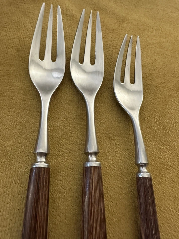 2 Dinner 1 Salad Fork Dansk Anvil Wood Accent  Jens Quistgaard Teak Stainless - Image 2 of 4