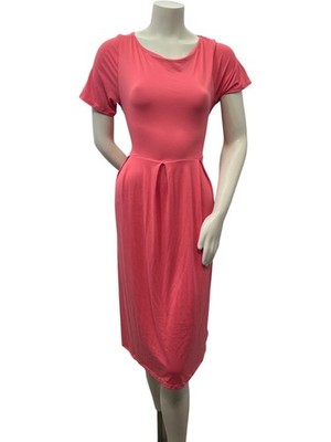 24 Seven Dress Womens Plus Size 2X Coral Pink Short Sleeve Pockets Stretch New