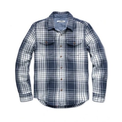 Neu NWT OUTERKNOWN Dunkelblau Weiß Kariertes Flanellhemd Button-Up Größe Small S