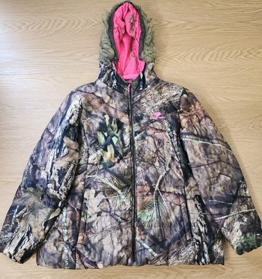Mossy Oak Hooded Coat Womens 3XL Faux Fur Hood Camo Full Zip Insulated Pink  Logo