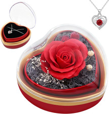 Eternal Real Rose Dainty Love Pendant , Preserved Red Rose Gift Box with Heart N